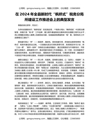 在2024年全县新时代“枫桥式”税务分局所建设工作推进会上的典型发言