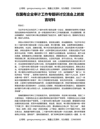 在国有企业审计工作专题研讨交流会上的发言材料