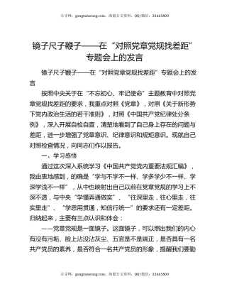 镜子尺子鞭子——在“对照党章党规找差距”专题会上的发言