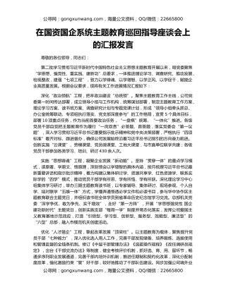 在国资国企系统主题教育巡回指导座谈会上的汇报发言