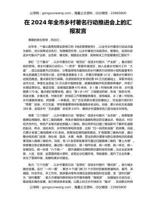 在2024年全市乡村著名行动推进会上的汇报发言