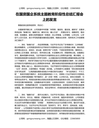 在国资国企系统主题教育阶段性总结汇报会上的发言