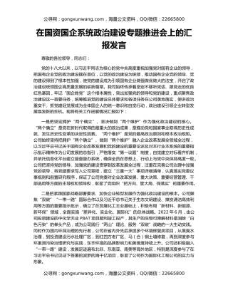 在国资国企系统政治建设专题推进会上的汇报发言