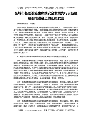 在城市基础设施生命线安全发展先行示范区建设推进会上的汇报发言