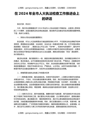 在2024年全市人大执法检查工作推进会上的讲话