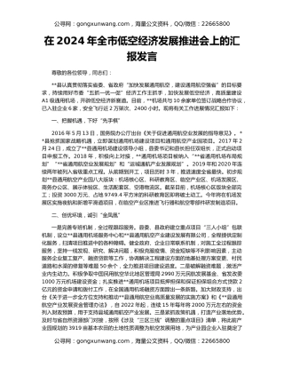 在2024年全市低空经济发展推进会上的汇报发言