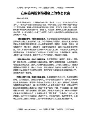 在实施两规划推进会上的表态发言