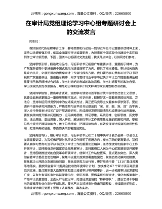 在审计局党组理论学习中心组专题研讨会上的交流发言