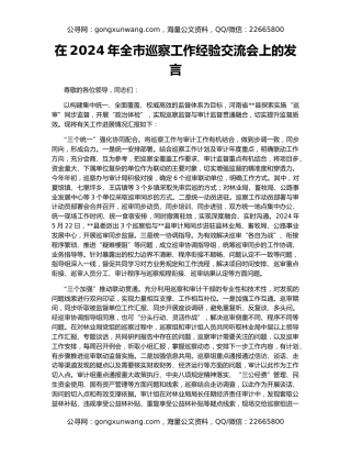 在2024年全市巡察工作经验交流会上的发言