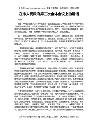 在市人民政府第三次全体会议上的讲话