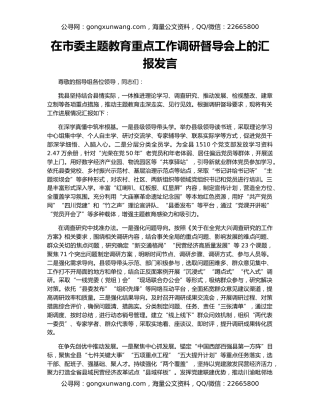 在市委主题教育重点工作调研督导会上的汇报发言