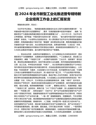 在2024年全市新型工业化推进暨专精特新企业培育工作会上的汇报发言