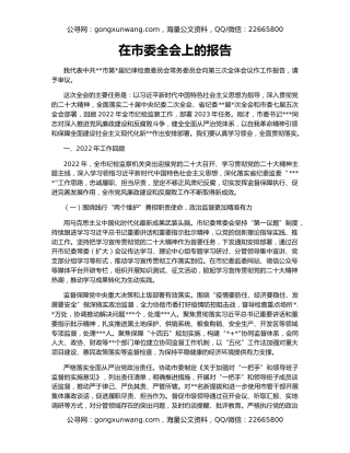 在市委全会上的报告