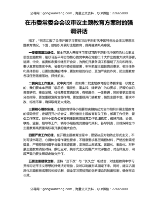 在市委常委会会议审议主题教育方案时的强调讲话