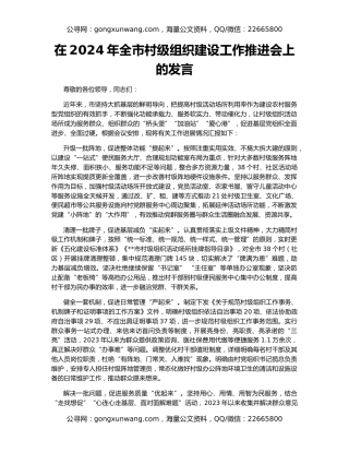 在2024年全市村级组织建设工作推进会上的发言