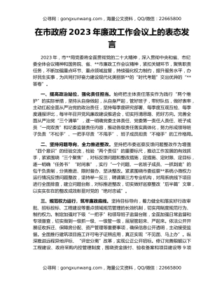 在市政府2023年廉政工作会议上的表态发言