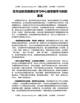 在市法院党组理论学习中心组专题学习时的发言