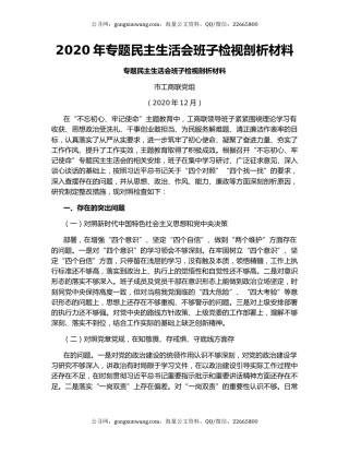2020年专题民主生活会班子检视剖析材料