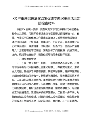 XX严重违纪违法案以案促改专题民主生活会对照检查材料