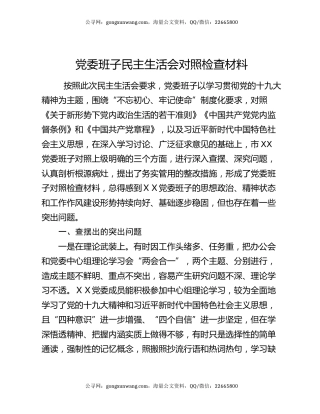 党委班子民主生活会对照检查材料