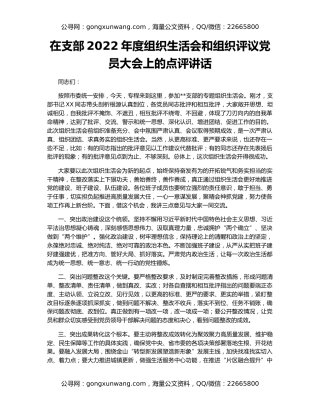 在支部2022年度组织生活会和组织评议党员大会上的点评讲话