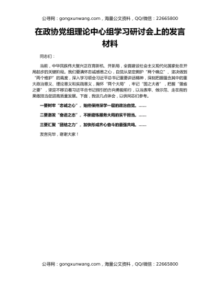 在政协党组理论中心组学习研讨会上的发言材料