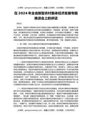 在2024年全省新型农村集体经济发展专题推进会上的讲话