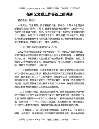 在新区文联工作会议上的讲话