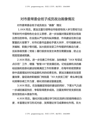 对市委常委会班子成员政治画像情况