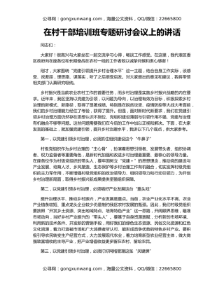 在村干部培训班专题研讨会议上的讲话