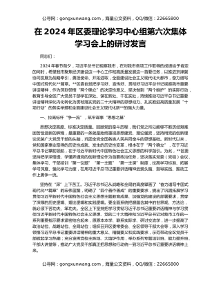 在2024年区委理论学习中心组第六次集体学习会上的研讨发言
