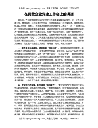 在民营企业党建工作会上的讲话