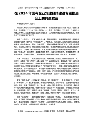 在2024年国有企业党建品牌建设专题推进会上的典型发言