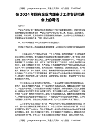 在2024年国有企业内部审计工作专题推进会上的讲话