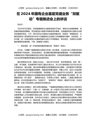 在2024年国有企业基层党建业务“双驱动”专题推进会上的讲话