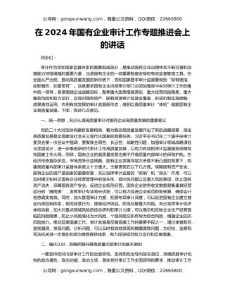 在2024年国有企业审计工作专题推进会上的讲话