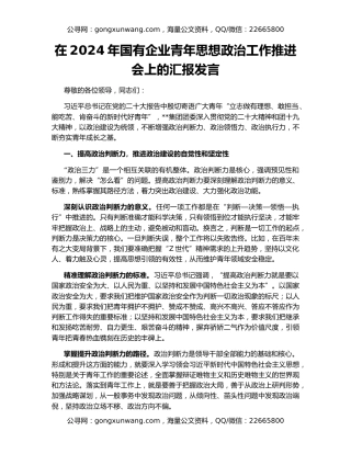 在2024年国有企业青年思想政治工作推进会上的汇报发言