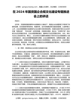 在2024年国资国企合规文化建设专题推进会上的讲话
