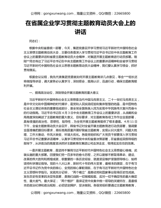 在省属企业学习贯彻主题教育动员大会上的讲话