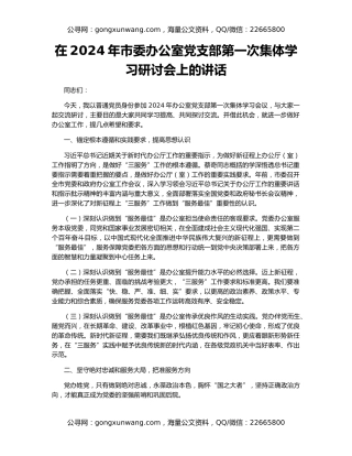 在2024年市委办公室党支部第一次集体学习研讨会上的讲话