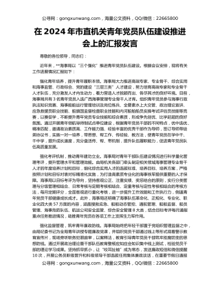 在2024年市直机关青年党员队伍建设推进会上的汇报发言