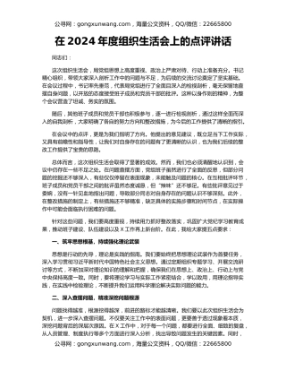 在2024年度组织生活会上的点评讲话