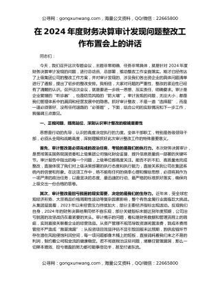 在2024年度财务决算审计发现问题整改工作布置会上的讲话