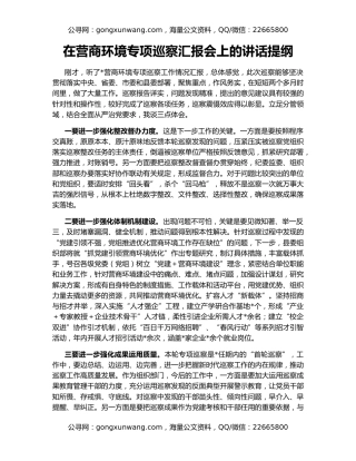在营商环境专项巡察汇报会上的讲话提纲