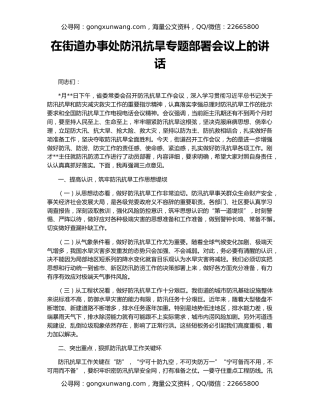 在街道办事处防汛抗旱专题部署会议上的讲话