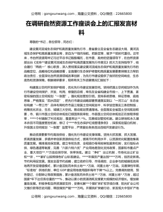 在调研自然资源工作座谈会上的汇报发言材料