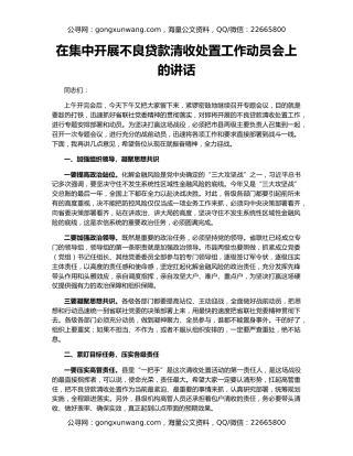 在集中开展不良贷款清收处置工作动员会上的讲话