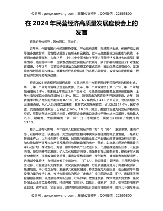 在2024年民营经济高质量发展座谈会上的发言