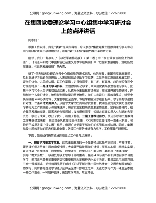 在集团党委理论学习中心组集中学习研讨会上的点评讲话