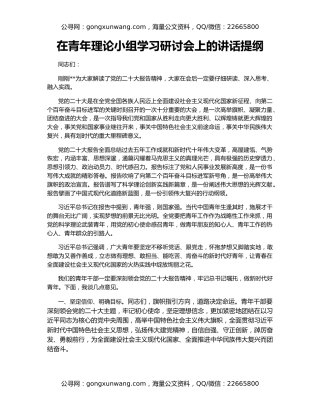 在青年理论小组学习研讨会上的讲话提纲